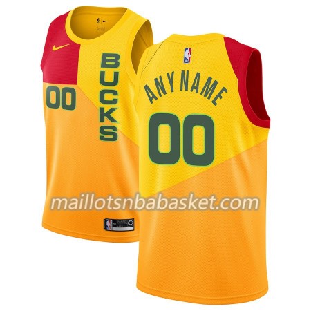 Maillot Homme Milwaukee Bucks Personnalisable 2018-19 Nike City Edition Jaune Swingman